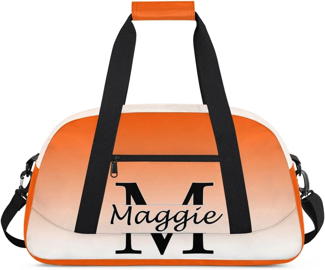 Personalized Initial Duffel Bags, Cusotm Sports Gym Bag Monogrammed Custom Travel Overnight Weekender Bag for Women Men with Name, Orange Gradient