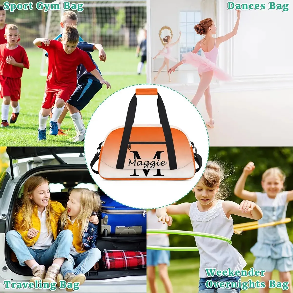 Personalized Initial Duffel Bags, Cusotm Sports Gym Bag Monogrammed Custom Travel Overnight Weekender Bag for Women Men with Name, Orange Gradient