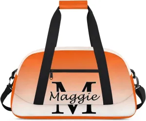 Personalized Initial Duffel Bags, Cusotm Sports Gym Bag Monogrammed Custom Travel Overnight Weekender Bag for Women Men with Name, Orange Gradient