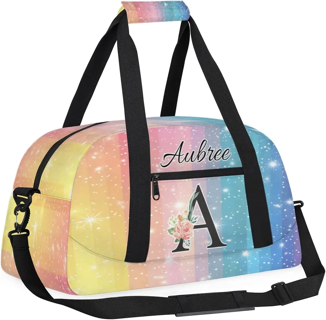Personalized Initial Duffel Bags, Cusotm Sports Gym Bag Monogrammed Custom Travel Overnight Weekender Bag for Women Men with Name, Rainbow Custom Gifts