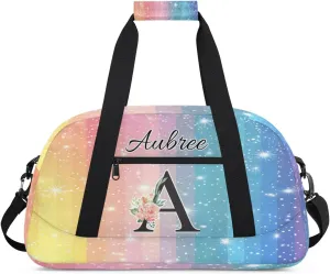 Personalized Initial Duffel Bags, Cusotm Sports Gym Bag Monogrammed Custom Travel Overnight Weekender Bag for Women Men with Name, Rainbow Custom Gifts