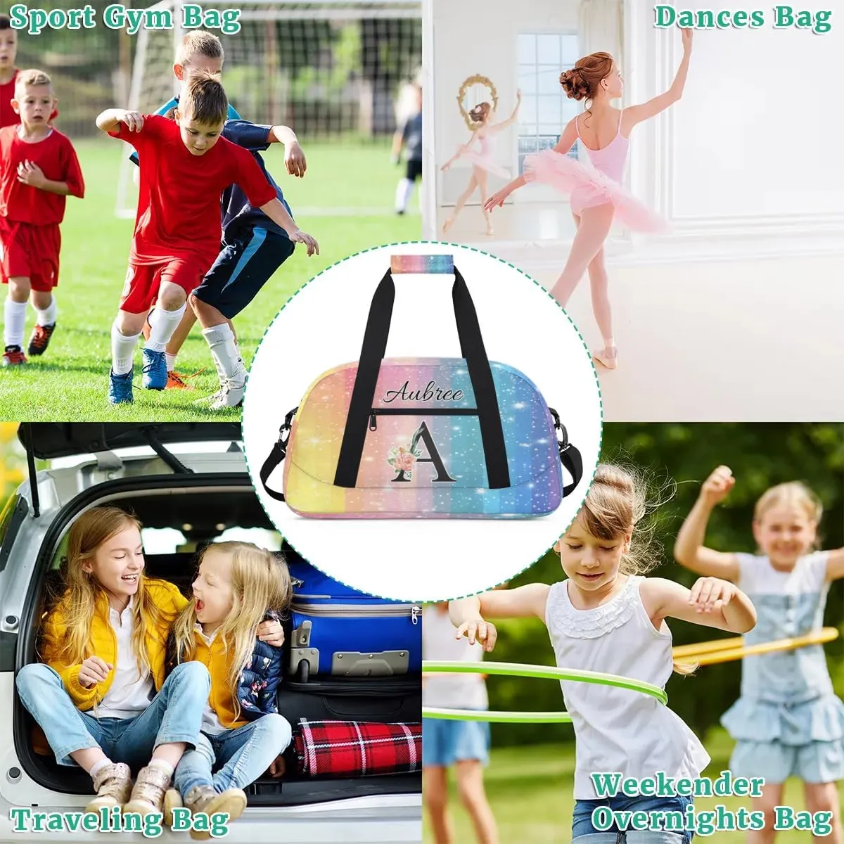 Personalized Initial Duffel Bags, Cusotm Sports Gym Bag Monogrammed Custom Travel Overnight Weekender Bag for Women Men with Name, Rainbow Custom Gifts