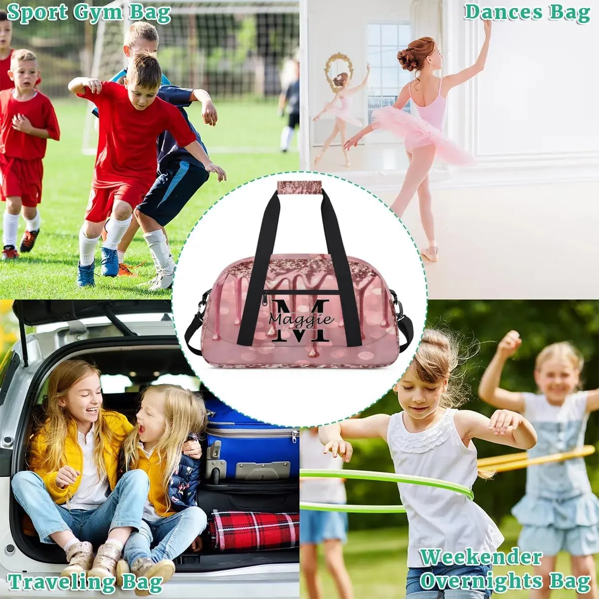 Personalized Initial Name Duffel Bags, Cusotmized Monogrammed Sports Gym Bag Custom Travel Overnight Weekender Bag for Women Men with Name, Custom Gifts, Fluids Glitter