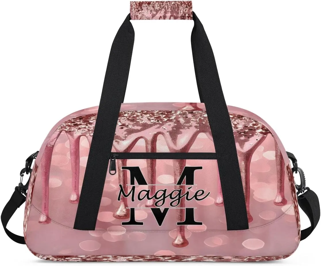 Personalized Initial Name Duffel Bags, Cusotmized Monogrammed Sports Gym Bag Custom Travel Overnight Weekender Bag for Women Men with Name, Custom Gifts, Fluids Glitter