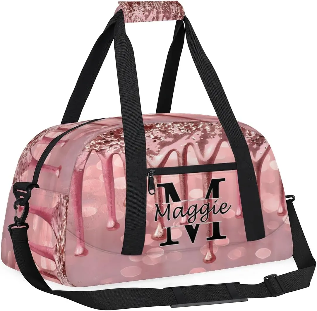 Personalized Initial Name Duffel Bags, Cusotmized Monogrammed Sports Gym Bag Custom Travel Overnight Weekender Bag for Women Men with Name, Custom Gifts, Fluids Glitter