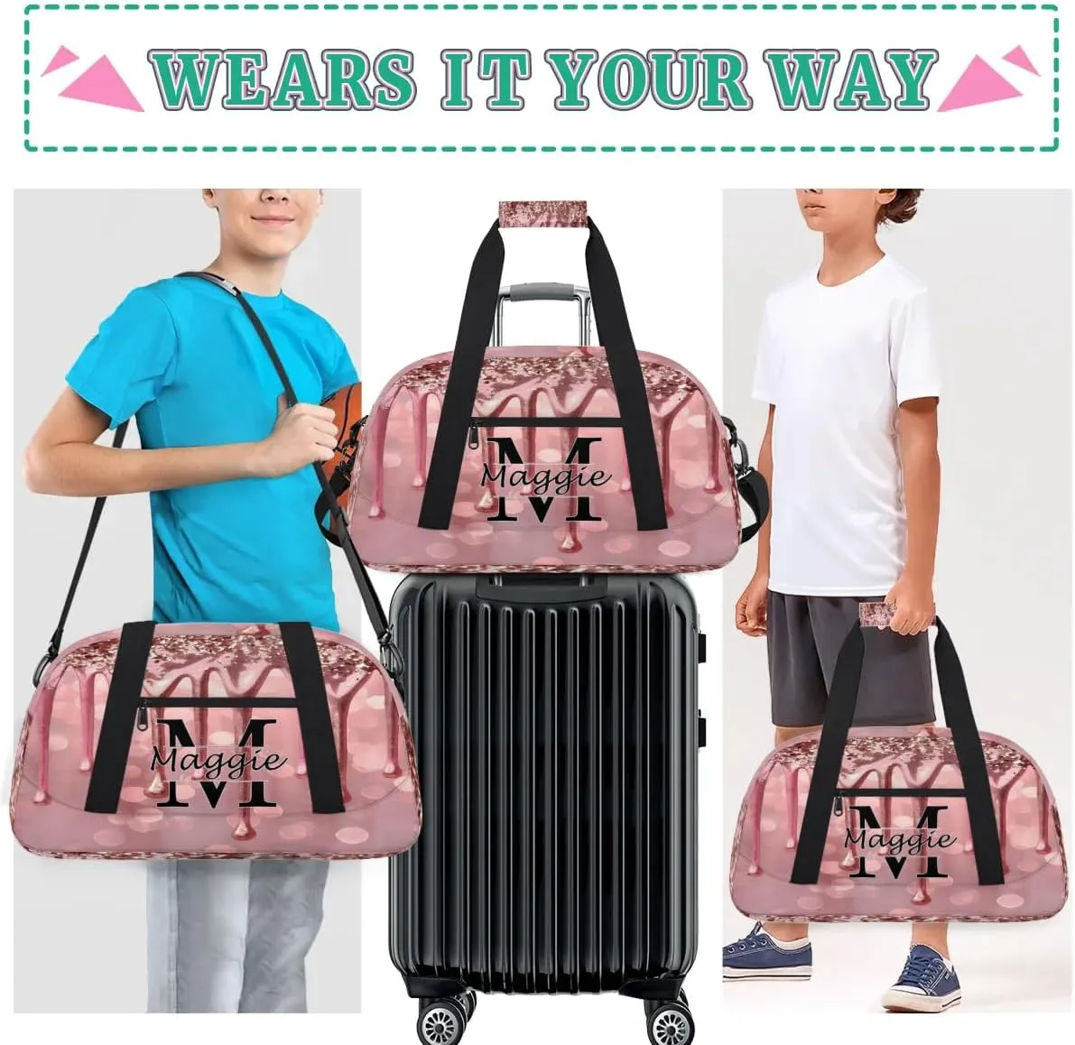 Personalized Initial Name Duffel Bags, Cusotmized Monogrammed Sports Gym Bag Custom Travel Overnight Weekender Bag for Women Men with Name, Custom Gifts, Fluids Glitter