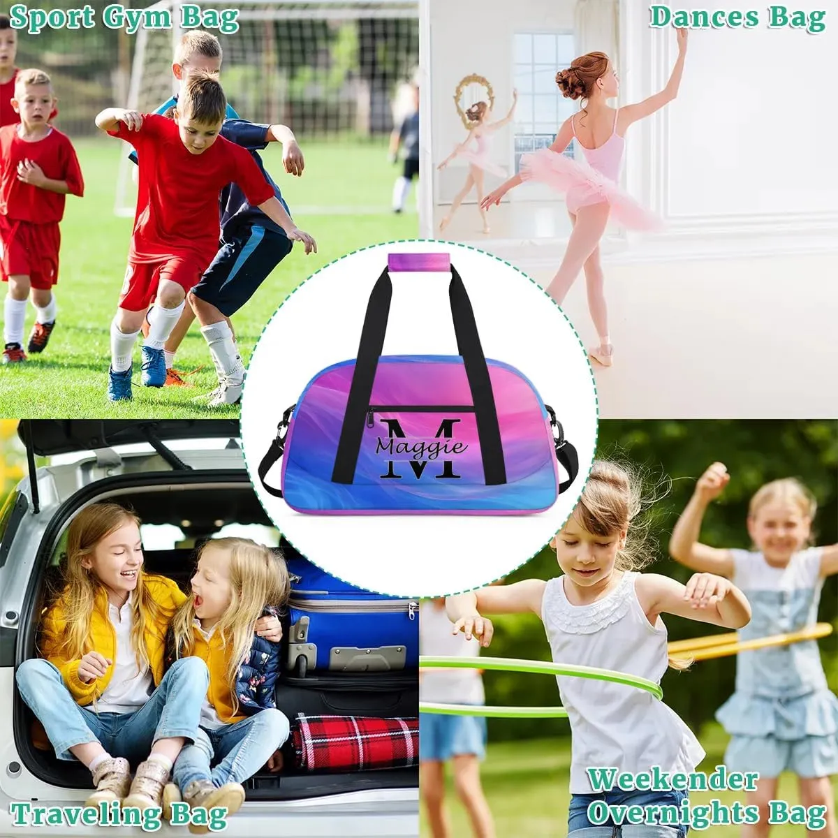 Personalized Initial Name Duffel Bags, Cusotmized Monogrammed Sports Gym Bag Custom Travel Overnight Weekender Bag for Women Men with Name, Custom Gifts, Multi-colored