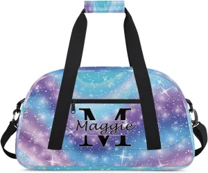 Personalized Initial Name Duffel Bags, Cusotmized Monogrammed Sports Gym Bag Custom Travel Overnight Weekender Bag for Women with Name, Custom Gifts, Rainbow Glitter