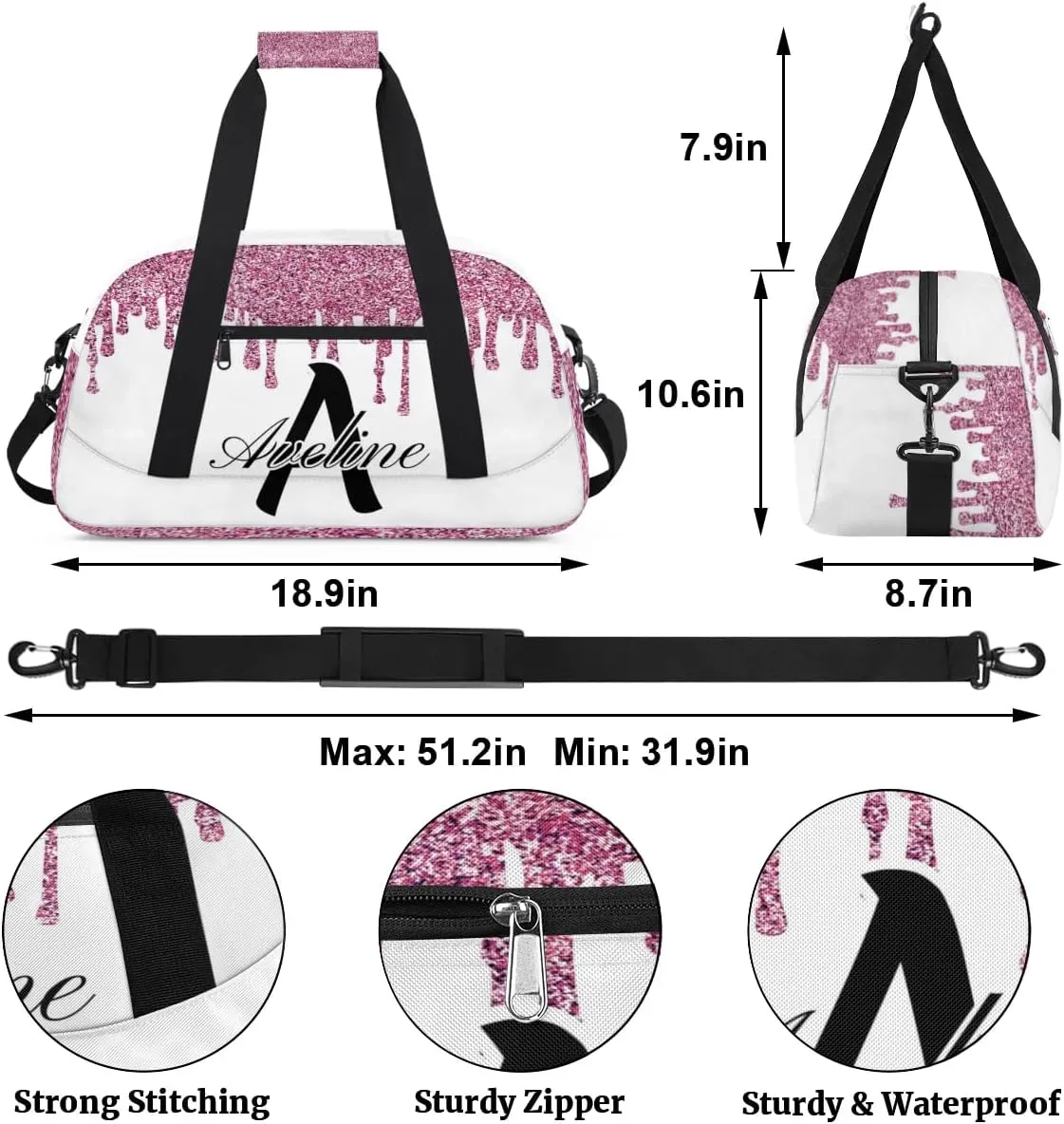 Personalized Initial Name Duffel Bags, Custom Travel Overnight Weekender Bag for Women Men with Name, Cusotmized Monogrammed Sports Gym Bag Custom Gifts, 流体亮片2