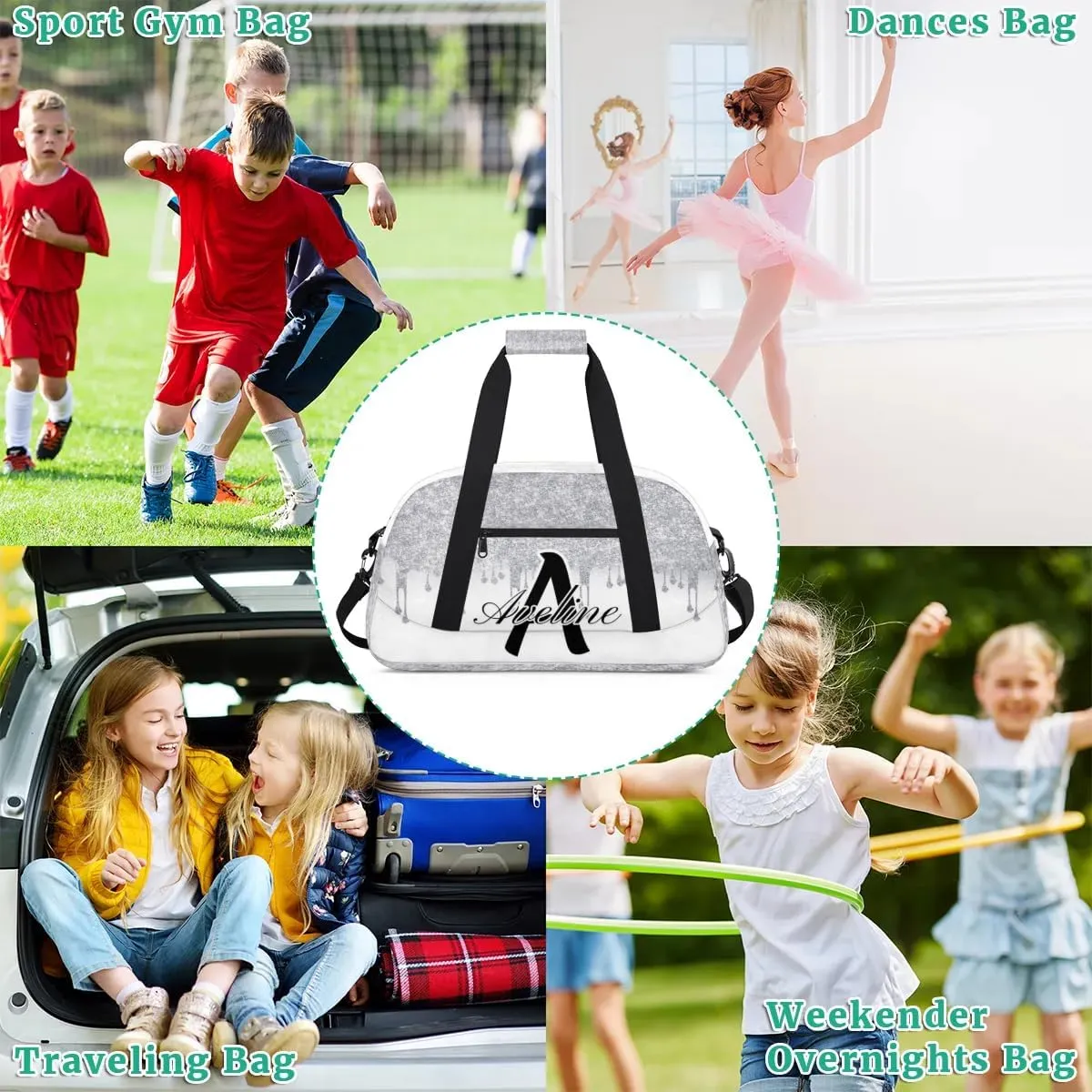 Personalized Initial Name Duffel Bags, Custom Travel Overnight Weekender Bag for Women Men with Name, Cusotmized Monogrammed Sports Gym Bag Custom Gifts, 流体亮片3