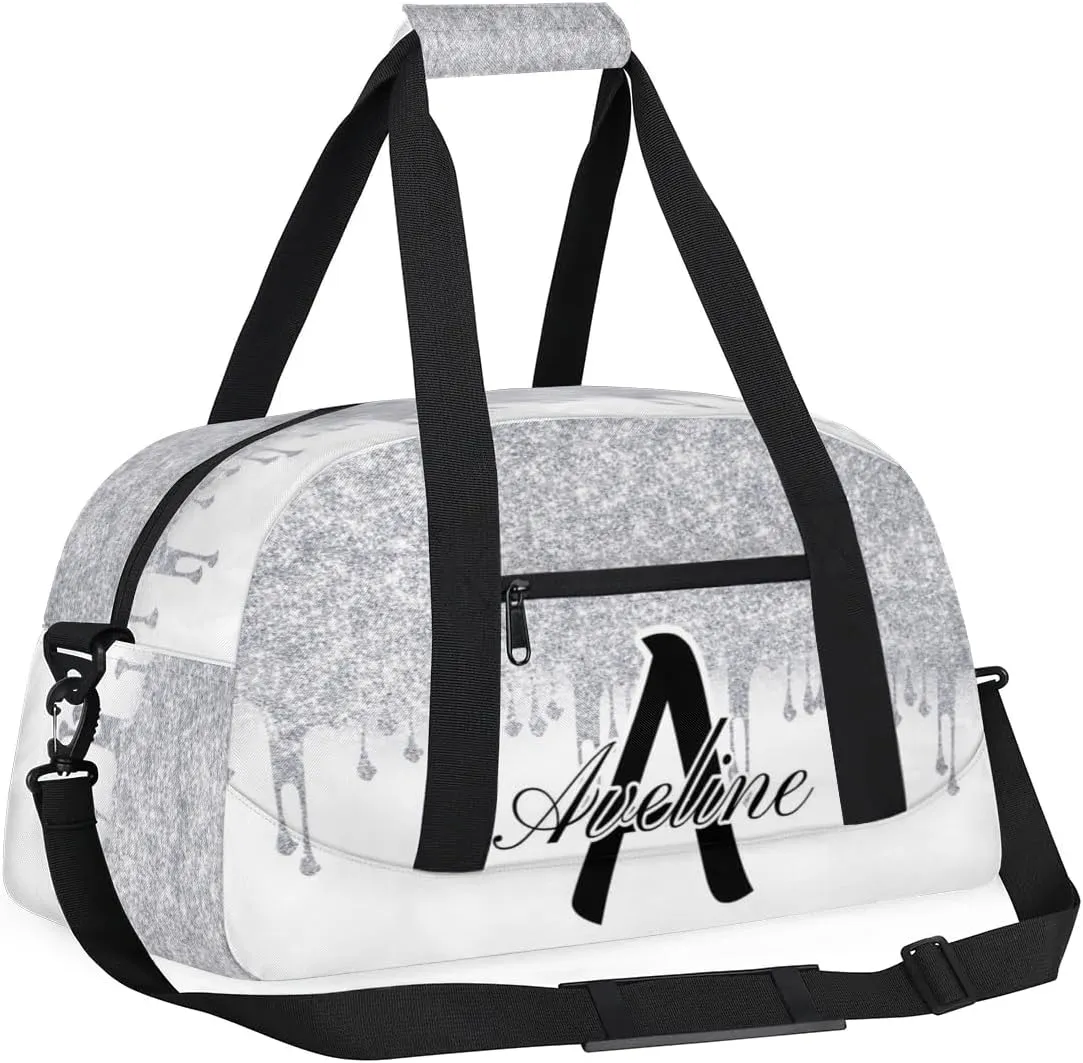 Personalized Initial Name Duffel Bags, Custom Travel Overnight Weekender Bag for Women Men with Name, Cusotmized Monogrammed Sports Gym Bag Custom Gifts, 流体亮片3