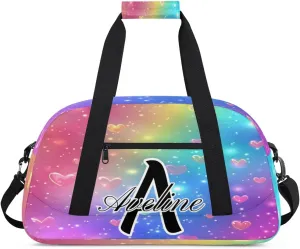 Personalized Initial Name Duffel Bags, Custom Travel Overnight Weekender Bag for Women Men with Name, Cusotmized Monogrammed Sports Gym Bag Custom Gifts, Love Glitter