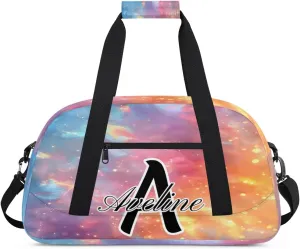 Personalized Initial Name Duffel Bags, Custom Travel Overnight Weekender Bag for Women Men with Name, Cusotmized Monogrammed Sports Gym Bag Custom Gifts, Multi-colored Glitter