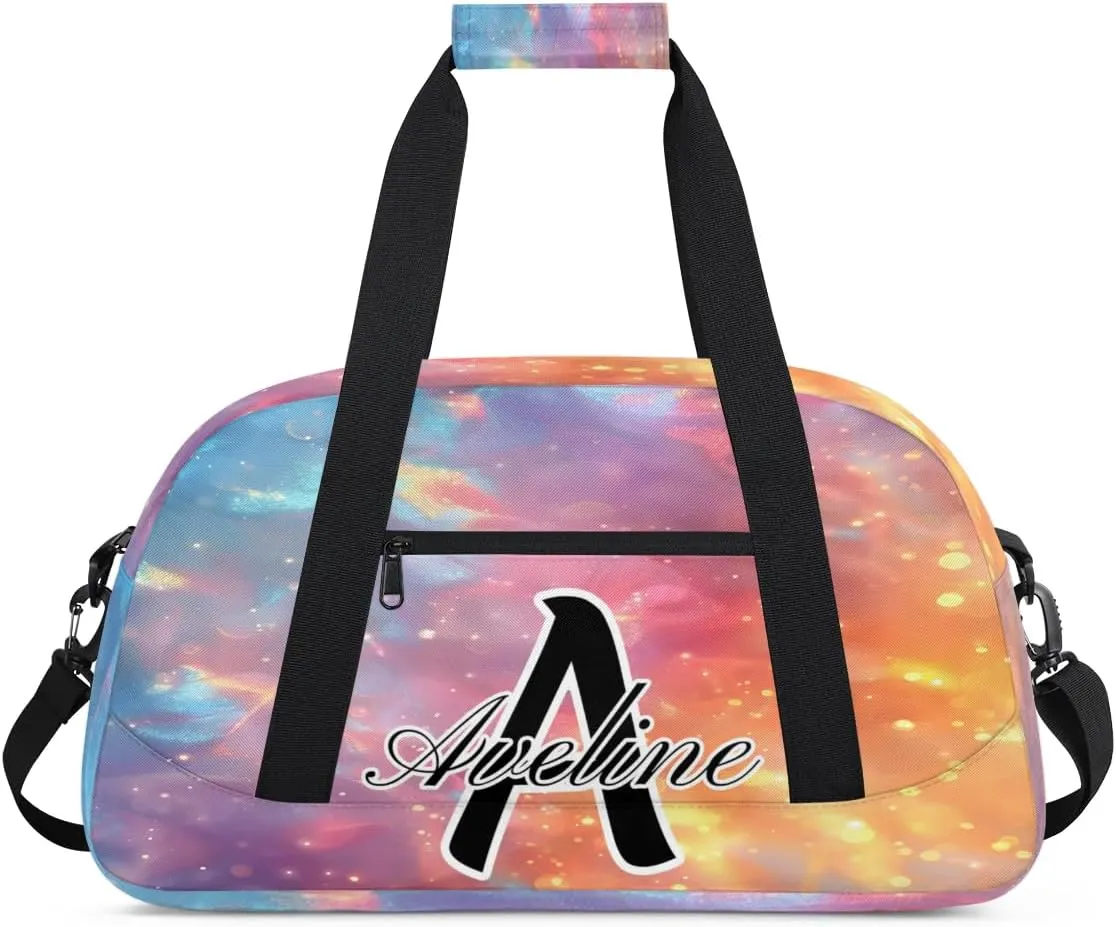 Personalized Initial Name Duffel Bags, Custom Travel Overnight Weekender Bag for Women Men with Name, Cusotmized Monogrammed Sports Gym Bag Custom Gifts, Multi-colored Glitter