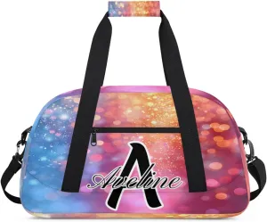 Personalized Initial Name Duffel Bags, Custom Travel Overnight Weekender Bag for Women Men with Name, Cusotmized Monogrammed Sports Gym Bag Custom Gifts, Multicolor Glitter