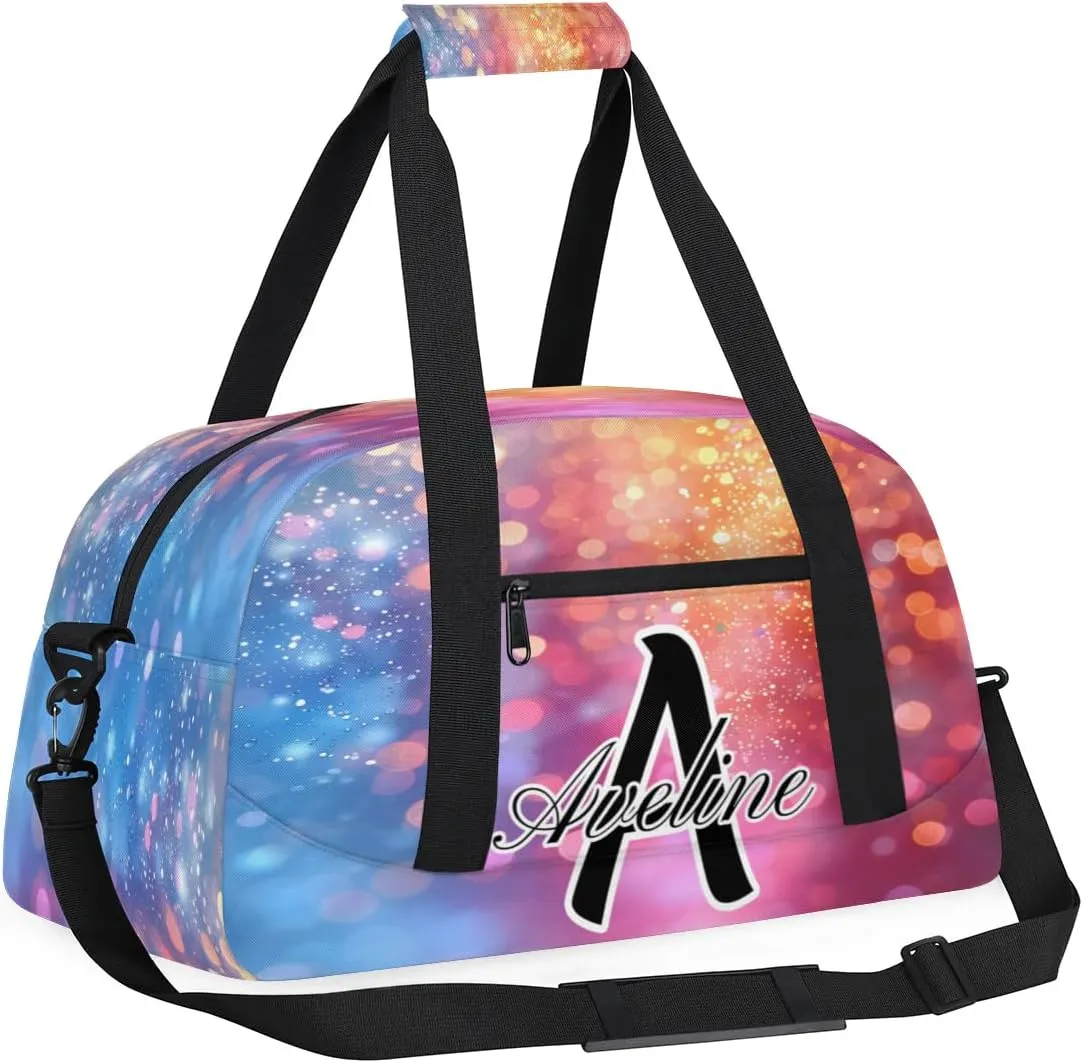 Personalized Initial Name Duffel Bags, Custom Travel Overnight Weekender Bag for Women Men with Name, Cusotmized Monogrammed Sports Gym Bag Custom Gifts, Multicolor Glitter