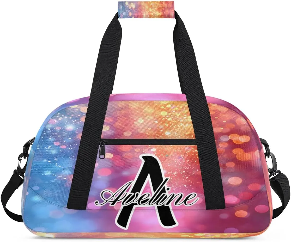 Personalized Initial Name Duffel Bags, Custom Travel Overnight Weekender Bag for Women Men with Name, Cusotmized Monogrammed Sports Gym Bag Custom Gifts, Multicolor Glitter