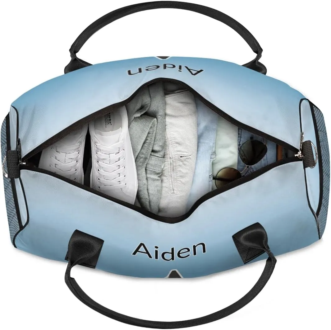 Personalized Initial Sports Duffel Bags, Custom Travel Overnight Weekender Bag for Women Men, Blue Gradient Custom Gym Bags Dance Cheer Bag Monogrammed Personalized Gifts