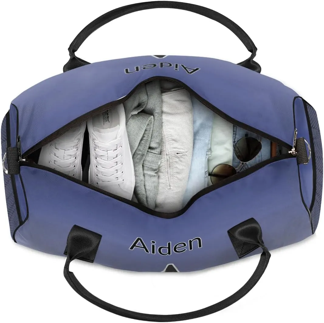 Personalized Initial Sports Duffel Bags, Custom Travel Overnight Weekender Bag for Women Men, Cobalt Blue Gradient Custom Gym Bags Dance Cheer Bag Monogrammed Personalized Gifts