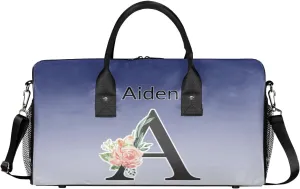 Personalized Initial Sports Duffel Bags, Custom Travel Overnight Weekender Bag for Women Men, Cobalt Blue Gradient Custom Gym Bags Dance Cheer Bag Monogrammed Personalized Gifts