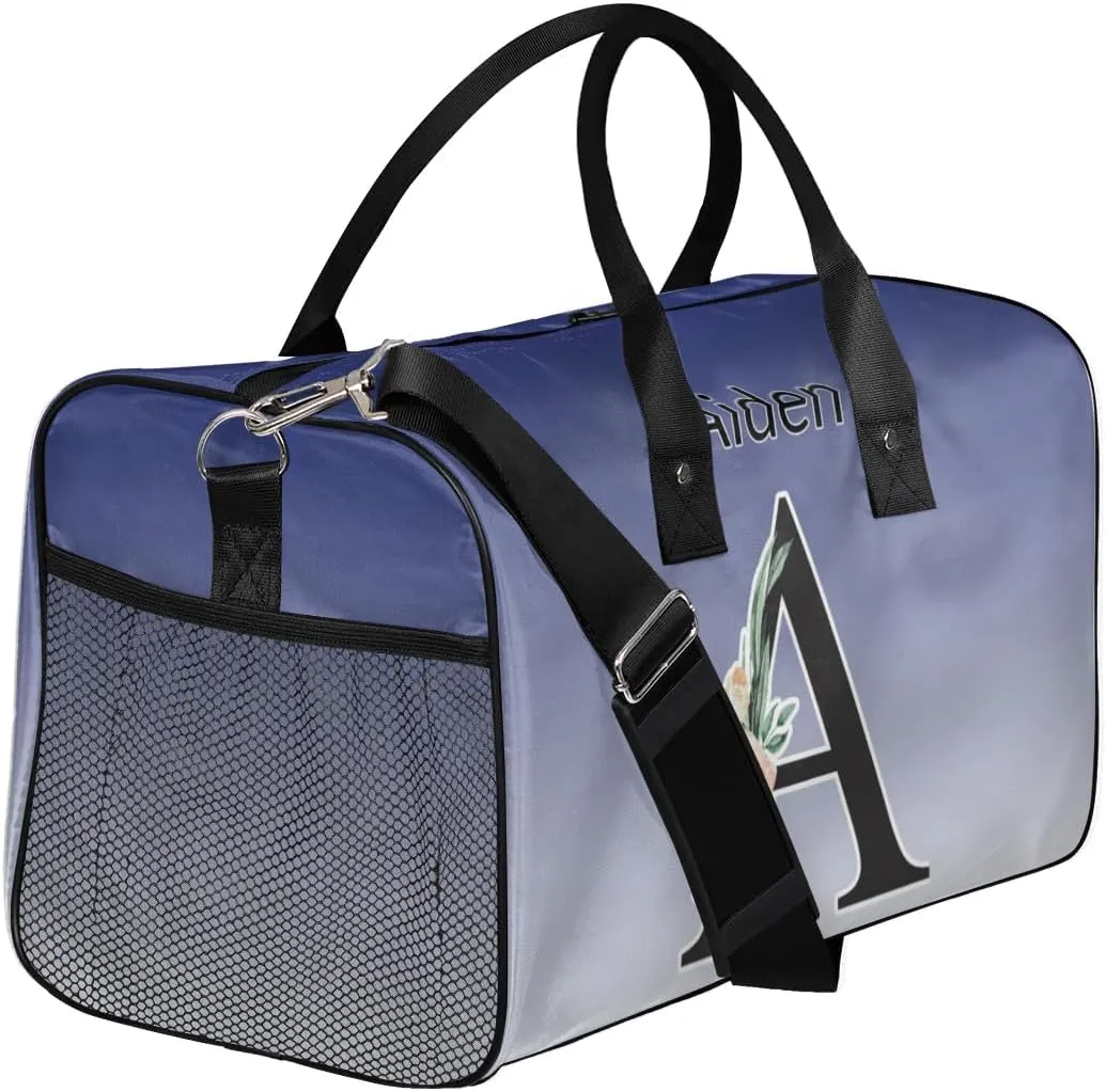 Personalized Initial Sports Duffel Bags, Custom Travel Overnight Weekender Bag for Women Men, Cobalt Blue Gradient Custom Gym Bags Dance Cheer Bag Monogrammed Personalized Gifts