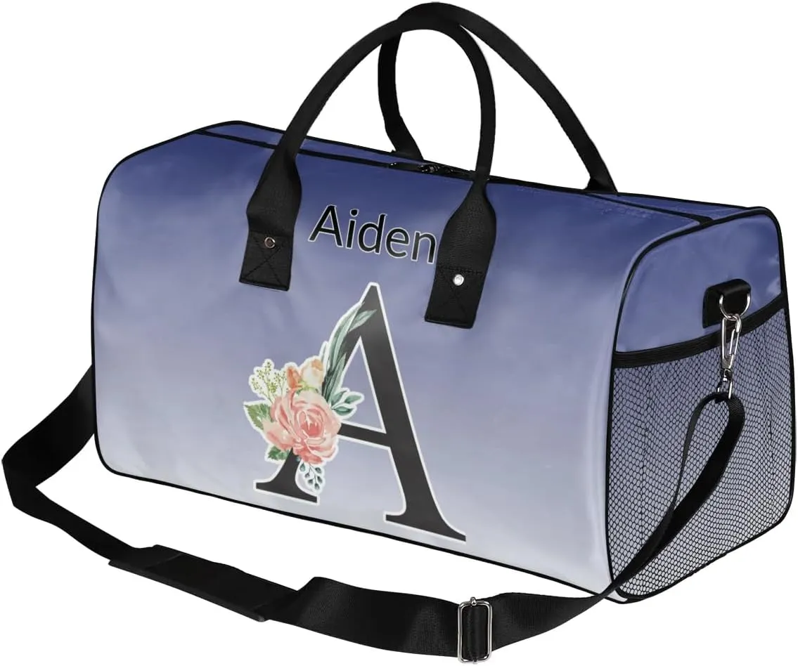 Personalized Initial Sports Duffel Bags, Custom Travel Overnight Weekender Bag for Women Men, Cobalt Blue Gradient Custom Gym Bags Dance Cheer Bag Monogrammed Personalized Gifts