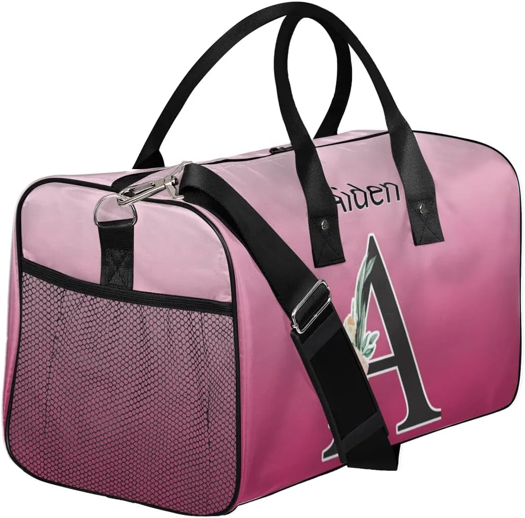 Personalized Initial Sports Duffel Bags, Custom Travel Overnight Weekender Bag for Women Men, Dark Pink Gradient Custom Gym Bags Dance Cheer Bag Monogrammed Personalized Gifts
