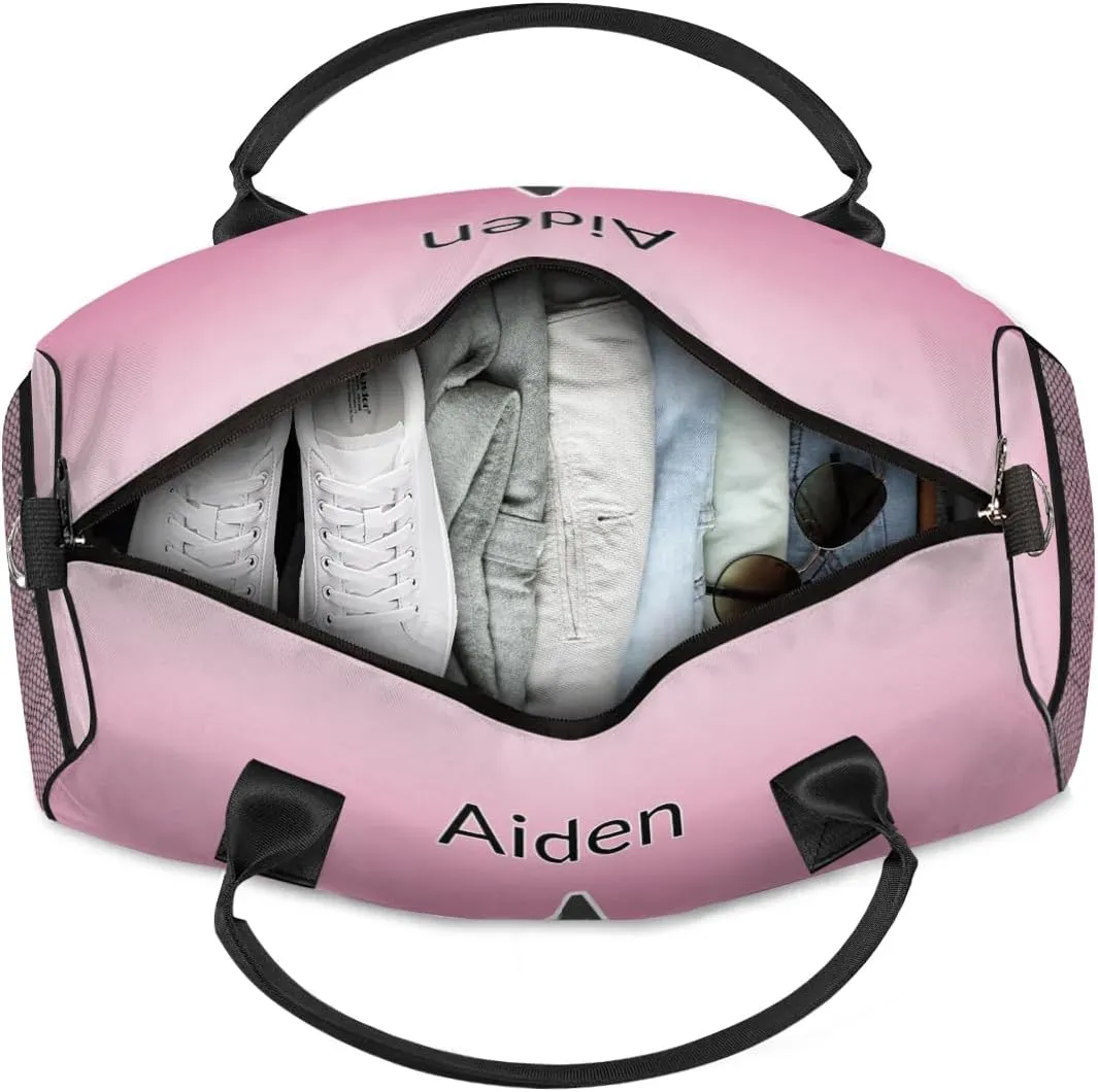 Personalized Initial Sports Duffel Bags, Custom Travel Overnight Weekender Bag for Women Men, Dark Pink Gradient Custom Gym Bags Dance Cheer Bag Monogrammed Personalized Gifts