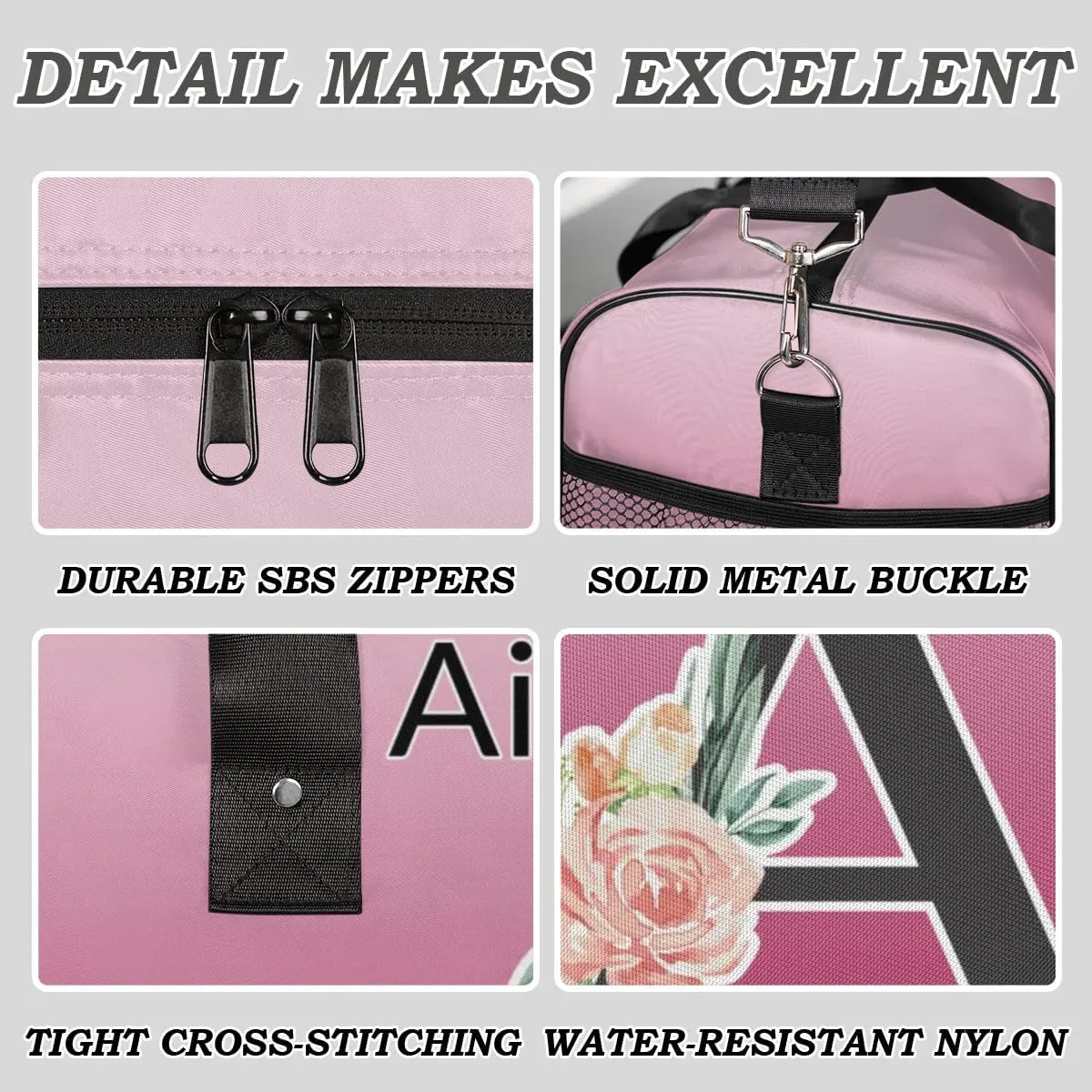 Personalized Initial Sports Duffel Bags, Custom Travel Overnight Weekender Bag for Women Men, Dark Pink Gradient Custom Gym Bags Dance Cheer Bag Monogrammed Personalized Gifts