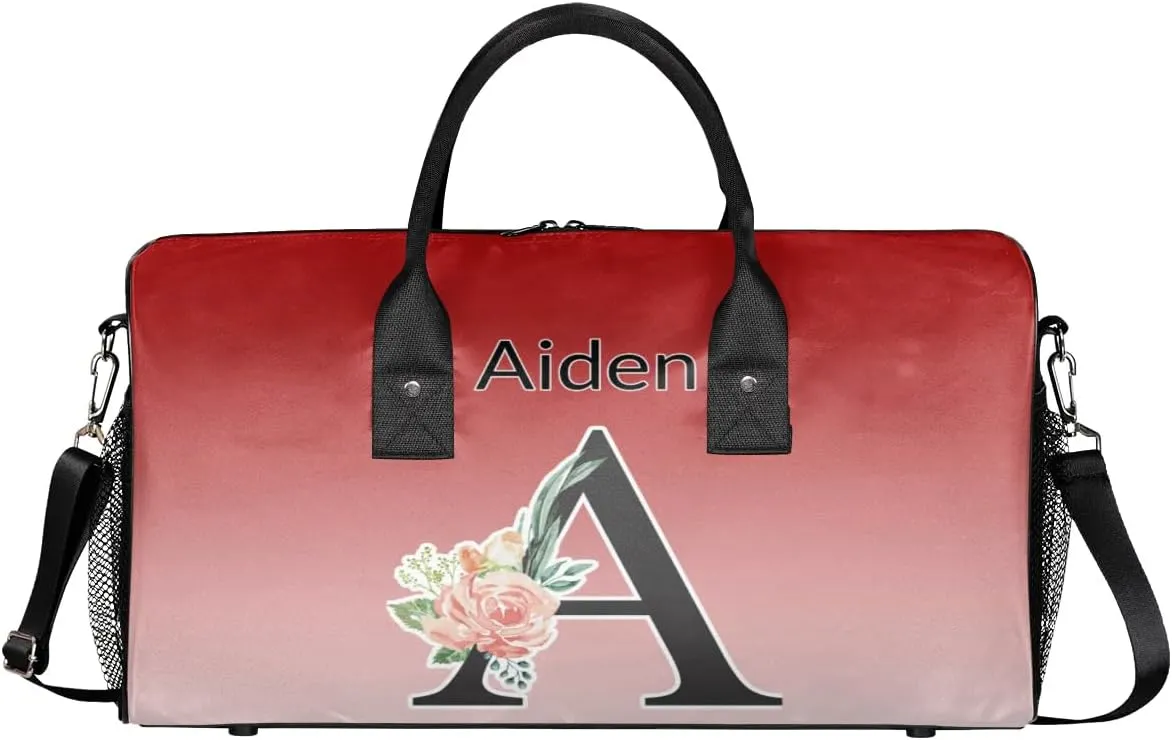 Personalized Initial Sports Duffel Bags, Custom Travel Overnight Weekender Bag for Women Men, Deep Red Gradient Custom Gym Bags Dance Cheer Bag Monogrammed Personalized Gifts