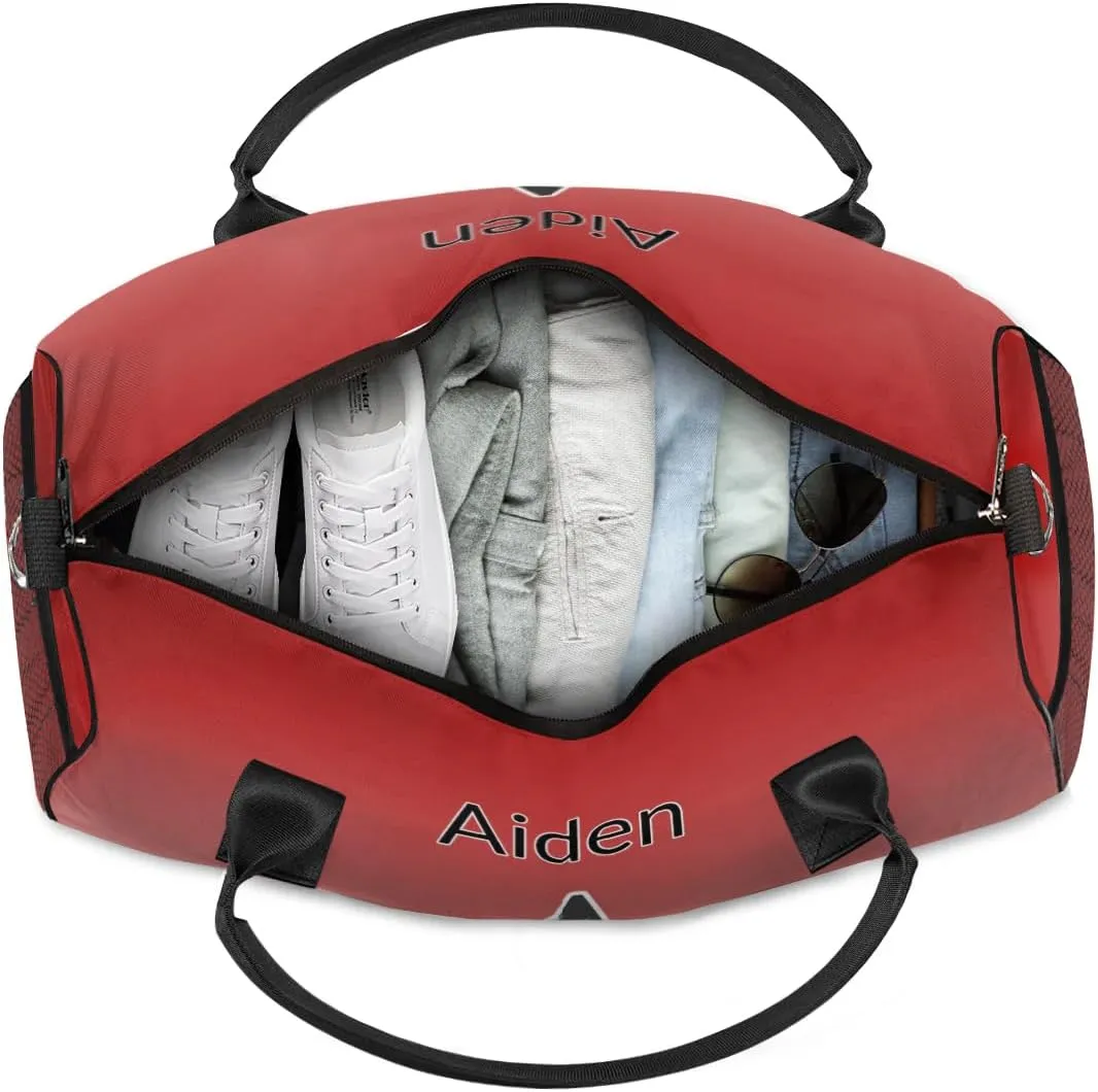 Personalized Initial Sports Duffel Bags, Custom Travel Overnight Weekender Bag for Women Men, Deep Red Gradient Custom Gym Bags Dance Cheer Bag Monogrammed Personalized Gifts
