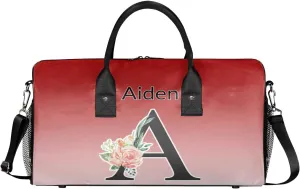 Personalized Initial Sports Duffel Bags, Custom Travel Overnight Weekender Bag for Women Men, Deep Red Gradient Custom Gym Bags Dance Cheer Bag Monogrammed Personalized Gifts