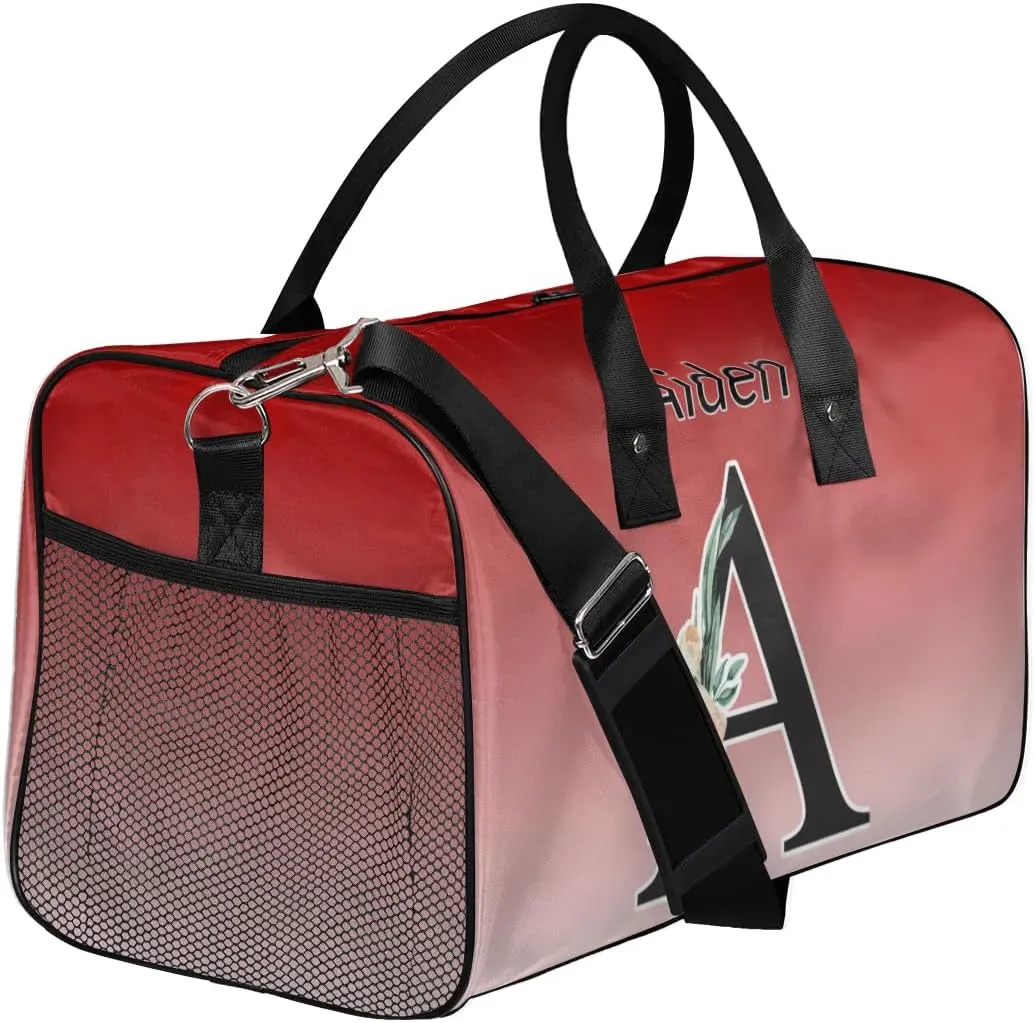 Personalized Initial Sports Duffel Bags, Custom Travel Overnight Weekender Bag for Women Men, Deep Red Gradient Custom Gym Bags Dance Cheer Bag Monogrammed Personalized Gifts