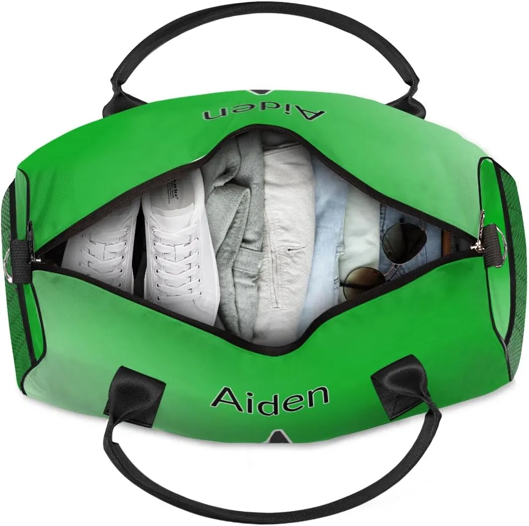 Personalized Initial Sports Duffel Bags, Custom Travel Overnight Weekender Bag for Women Men, Grass Green Gradient Custom Gym Bags Dance Cheer Bag Monogrammed Personalized Gifts
