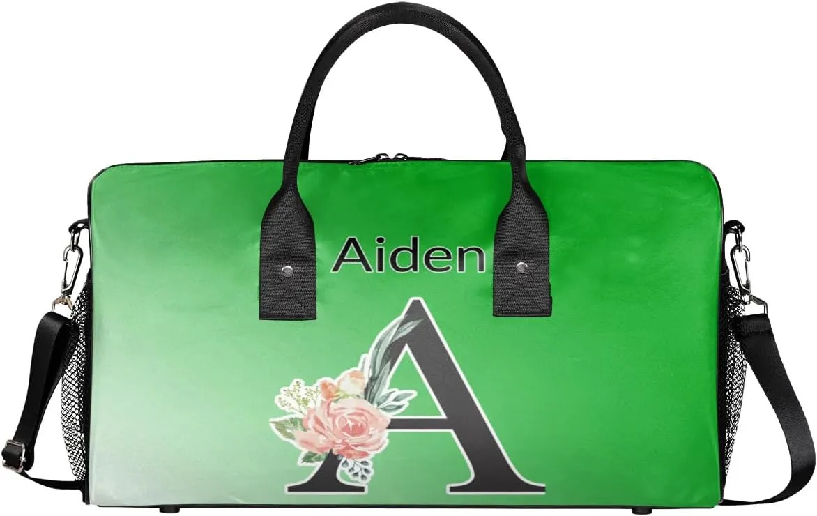 Personalized Initial Sports Duffel Bags, Custom Travel Overnight Weekender Bag for Women Men, Grass Green Gradient Custom Gym Bags Dance Cheer Bag Monogrammed Personalized Gifts