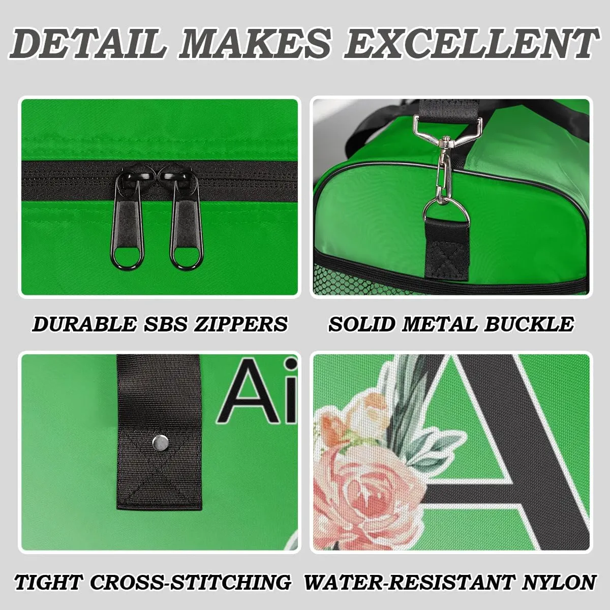 Personalized Initial Sports Duffel Bags, Custom Travel Overnight Weekender Bag for Women Men, Grass Green Gradient Custom Gym Bags Dance Cheer Bag Monogrammed Personalized Gifts