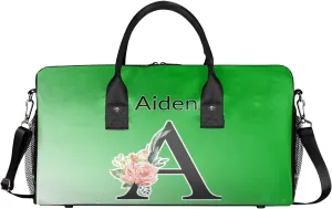 Personalized Initial Sports Duffel Bags, Custom Travel Overnight Weekender Bag for Women Men, Grass Green Gradient Custom Gym Bags Dance Cheer Bag Monogrammed Personalized Gifts