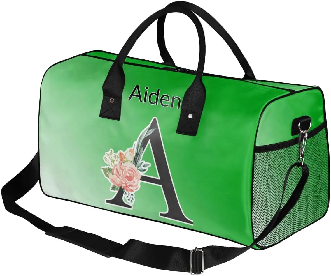 Personalized Initial Sports Duffel Bags, Custom Travel Overnight Weekender Bag for Women Men, Grass Green Gradient Custom Gym Bags Dance Cheer Bag Monogrammed Personalized Gifts