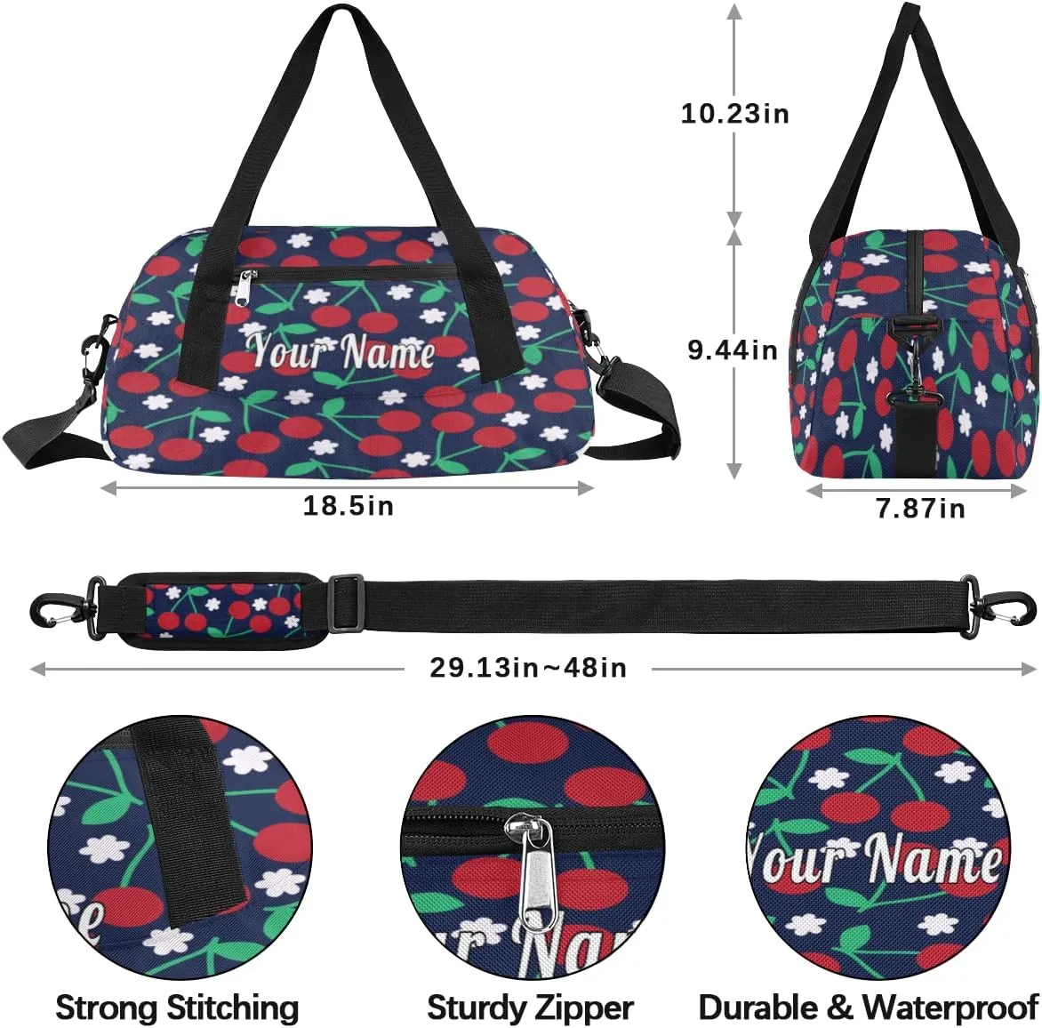 Personalized Kids Duffel Bag Cherry,Custom Sport Gym Bag for Boys Girls,WWeekender Overnight Bags Travel Duffel Bag,Customized Kids Gift