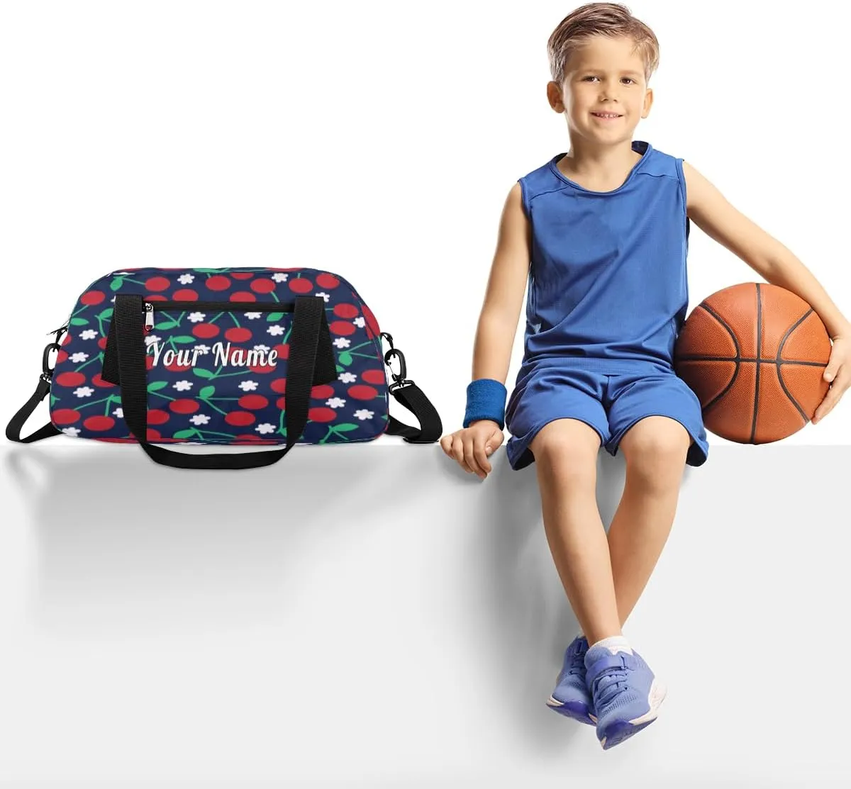 Personalized Kids Duffel Bag Cherry,Custom Sport Gym Bag for Boys Girls,WWeekender Overnight Bags Travel Duffel Bag,Customized Kids Gift