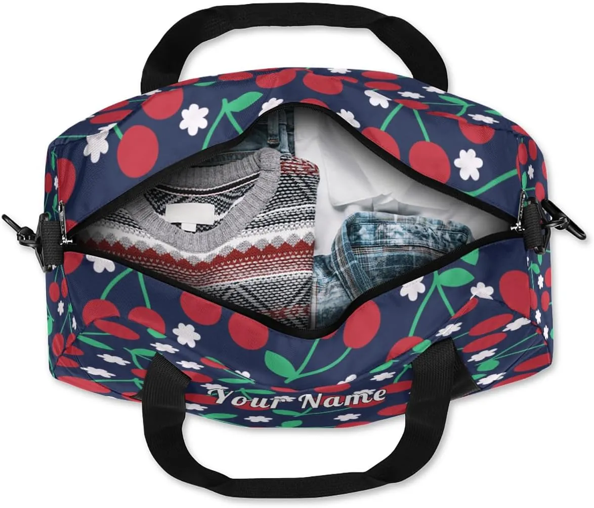 Personalized Kids Duffel Bag Cherry,Custom Sport Gym Bag for Boys Girls,WWeekender Overnight Bags Travel Duffel Bag,Customized Kids Gift