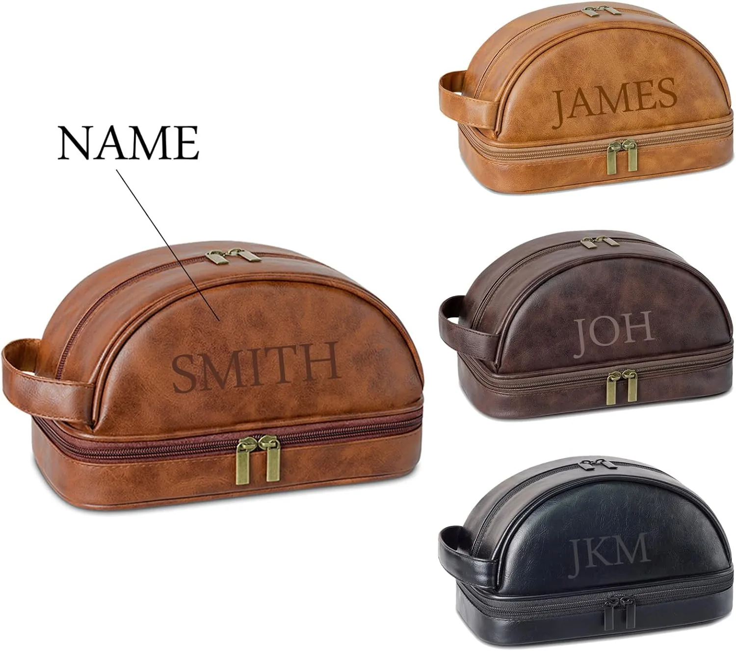 Personalized Leather Toiletry Bag, Custom Double Sided Dopp Kit, Large Capacity Leather Travel Dopp Kit, Custom Name Unique Gift, for Men, Boyfriend, Dad, Father's Day Gift (Teal)