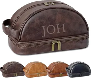 Personalized Leather Toiletry Bag, Custom Double Sided Dopp Kit, Large Capacity Leather Travel Dopp Kit, Custom Name Unique Gift, for Men, Boyfriend, Dad, Father's Day Gift (Teal)