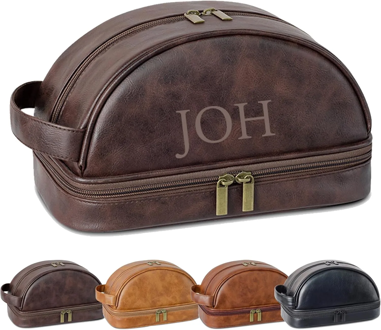 Personalized Leather Toiletry Bag, Custom Double Sided Dopp Kit, Large Capacity Leather Travel Dopp Kit, Custom Name Unique Gift, for Men, Boyfriend, Dad, Father's Day Gift (Teal)