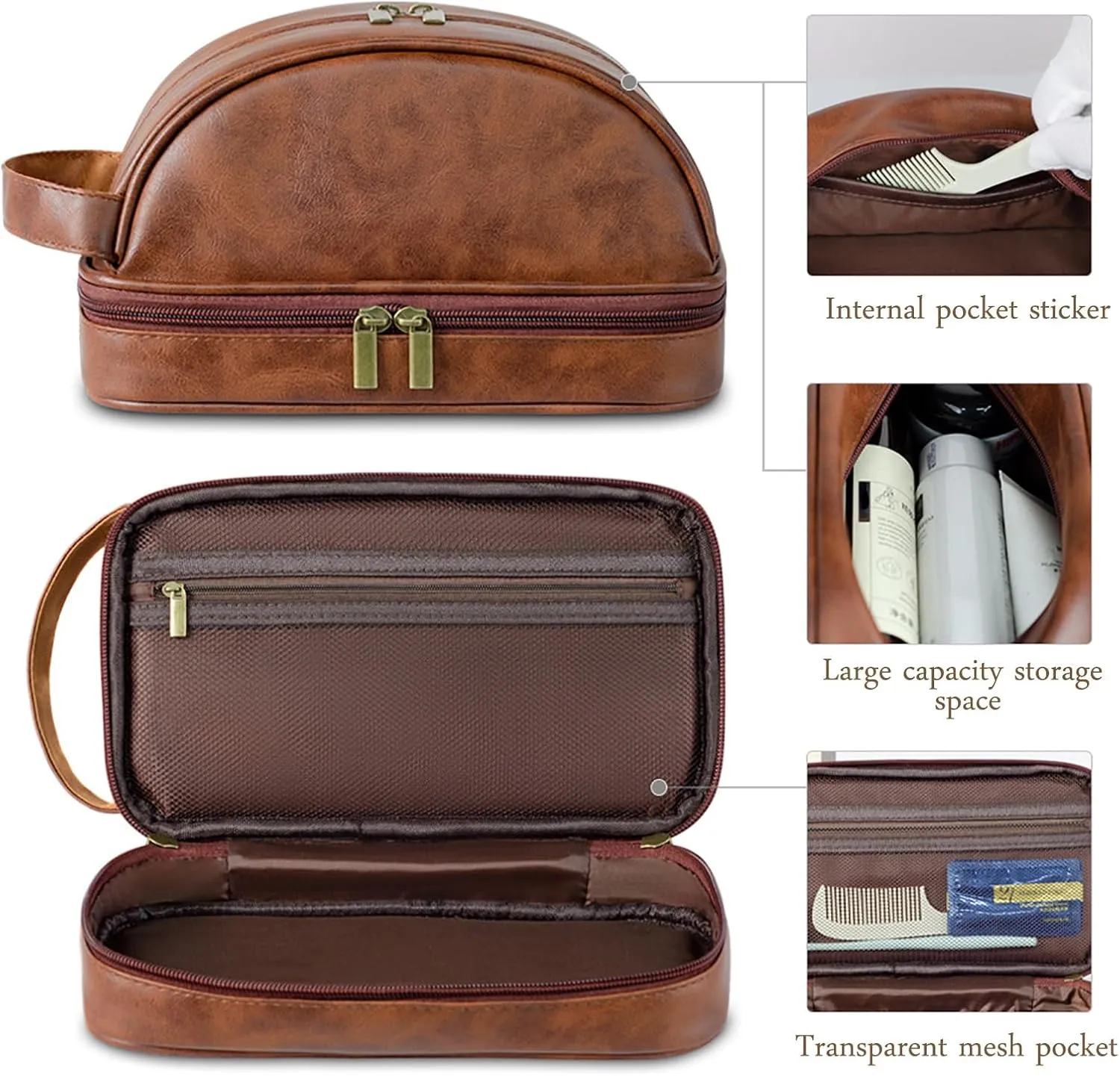 Personalized Leather Toiletry Bag, Custom Double Sided Dopp Kit, Large Capacity Leather Travel Dopp Kit, Custom Name Unique Gift, for Men, Boyfriend, Dad, Father's Day Gift (Teal)