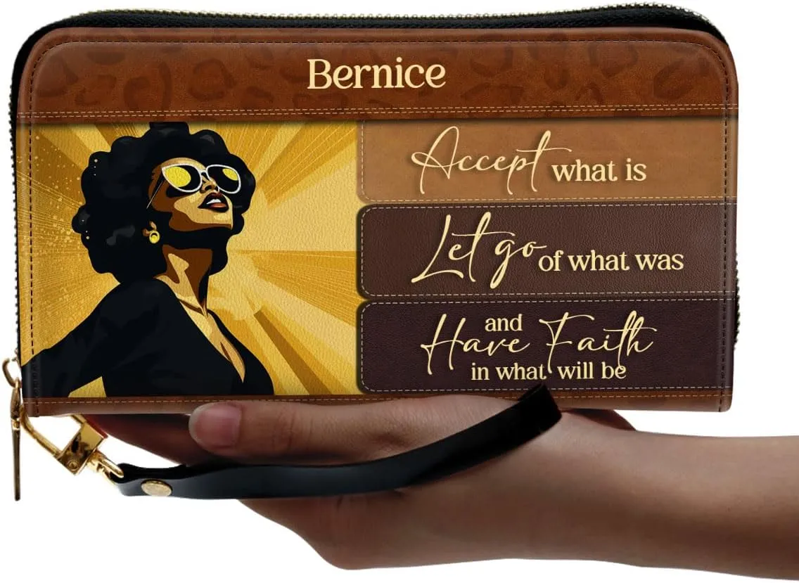 Personalized Leather Wallet For Women - Have Faith - African Pride Woman Clutch Purse - Gifts For Black Women - African Queen - Black Girl Bag Purse