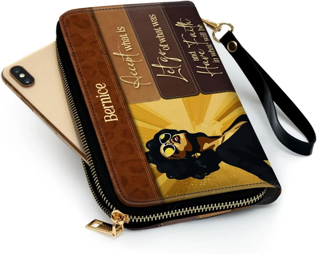Personalized Leather Wallet For Women - Have Faith - African Pride Woman Clutch Purse - Gifts For Black Women - African Queen - Black Girl Bag Purse