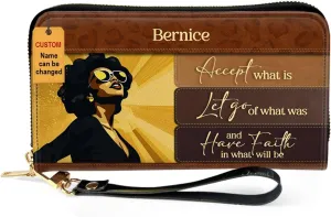 Personalized Leather Wallet For Women - Have Faith - African Pride Woman Clutch Purse - Gifts For Black Women - African Queen - Black Girl Bag Purse