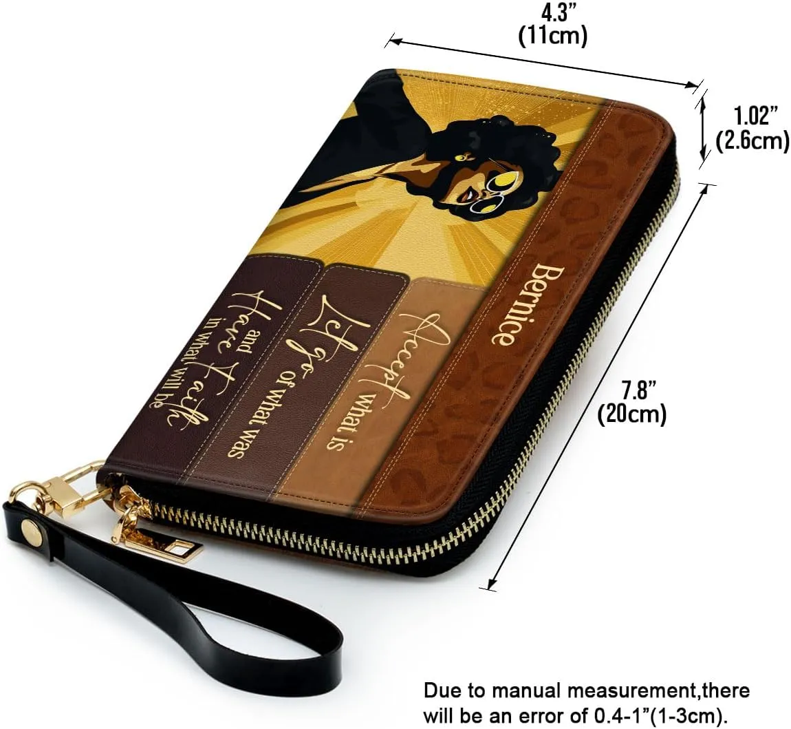 Personalized Leather Wallet For Women - Have Faith - African Pride Woman Clutch Purse - Gifts For Black Women - African Queen - Black Girl Bag Purse