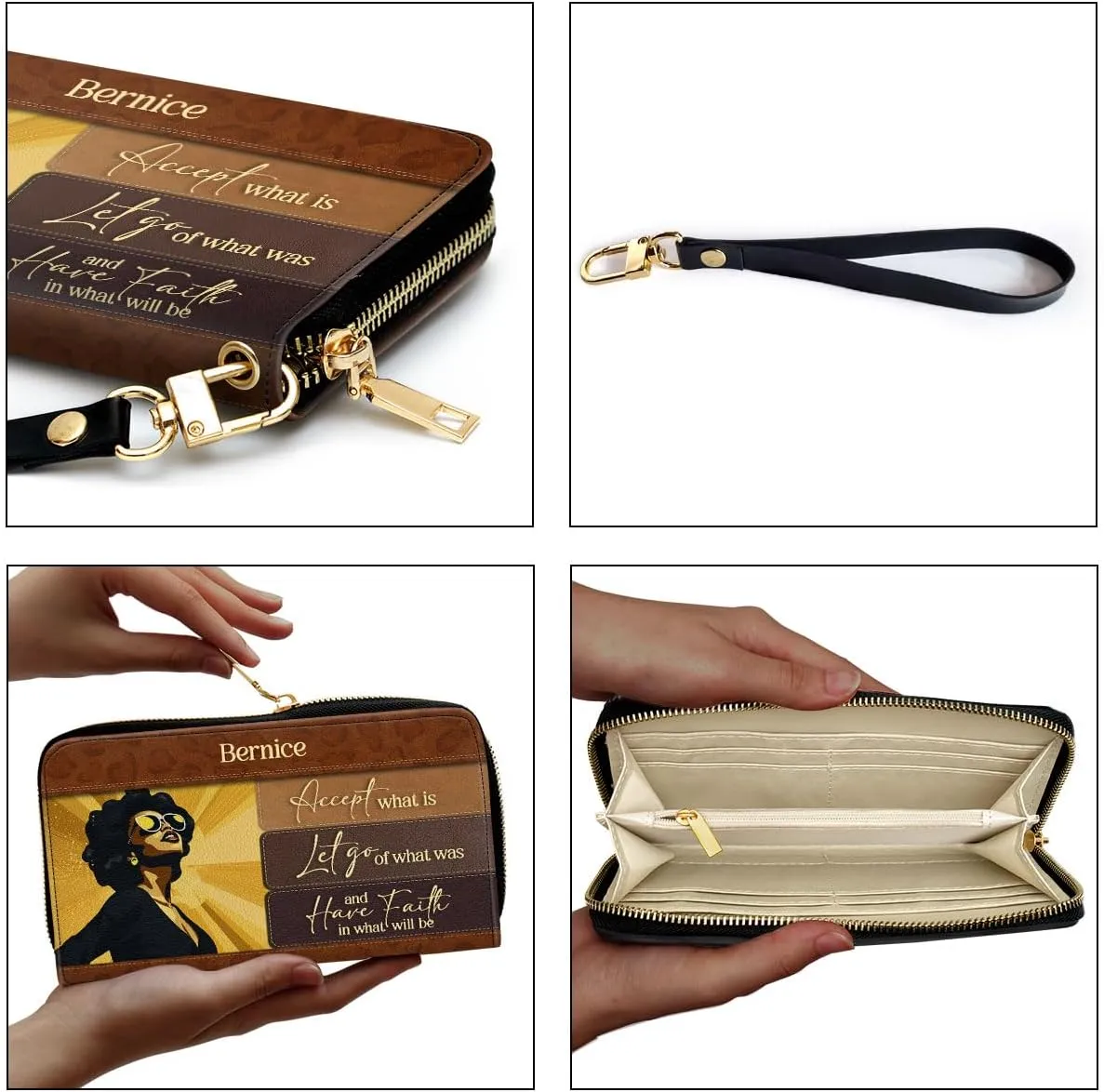 Personalized Leather Wallet For Women - Have Faith - African Pride Woman Clutch Purse - Gifts For Black Women - African Queen - Black Girl Bag Purse